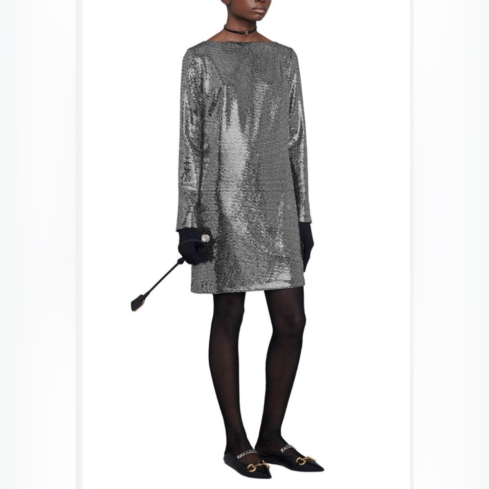 Retail $4800 New Gucci Laminated Lizard Dress With Open Back In Black Silver - Picture 3 of 15